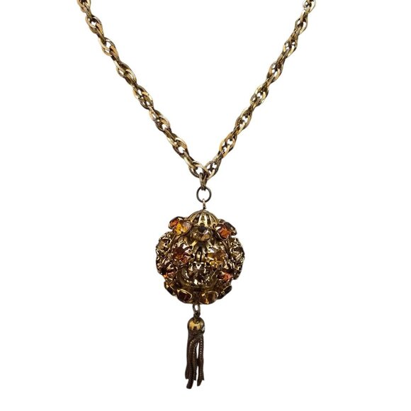 Fun Blingy Shades Of Citrine Rhinestone Ball And Tassel Necklace (A8698) - Picture 3 of 8